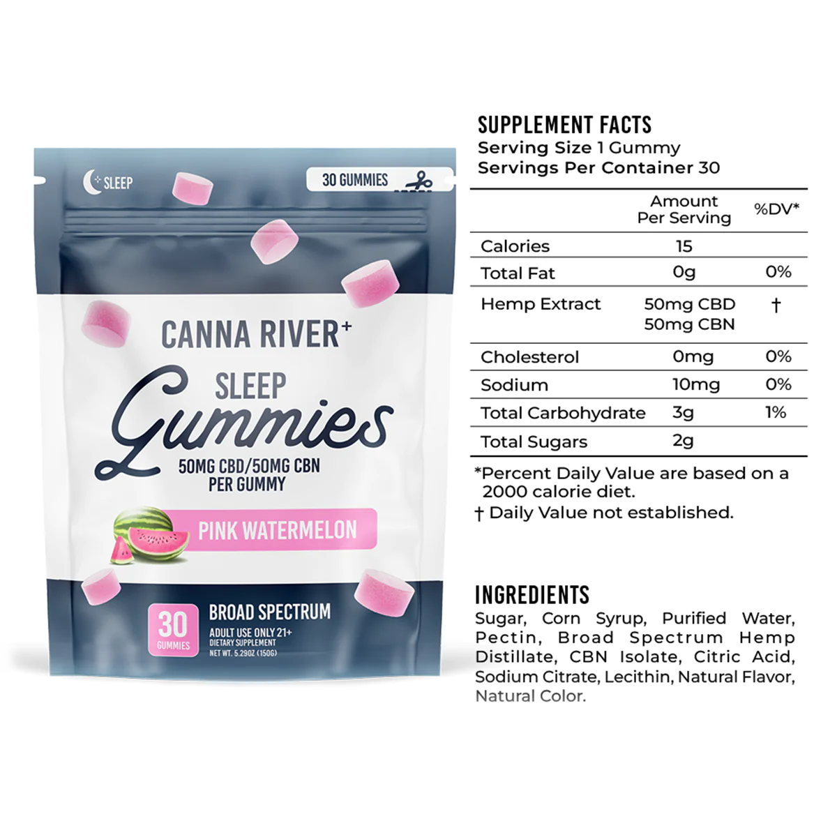 Canna River CBD CBN Sleep Gummies Pink Watermelon 30 pcs.