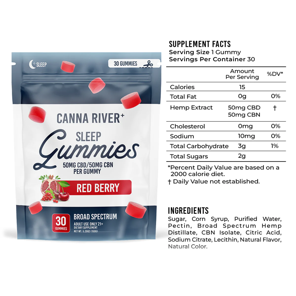 Canna River CBD CBN Sleep Gummies Red Berry 30 pcs.