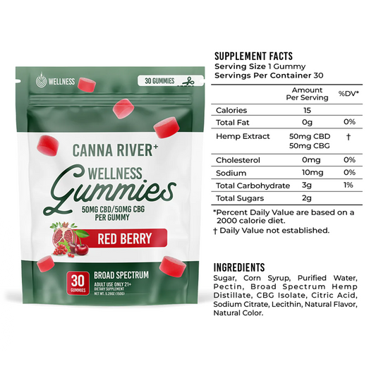 Canna River CBD CBG Wellness Gummies Red Berry 30 pcs.