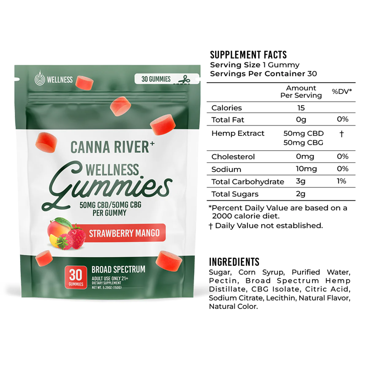 Canna River CBD CBG Wellness Gummies Strawberry Mango 30 pcs.