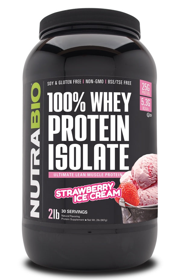 NutraBio Whey Protein Isolate 2 Pounds - Strawberry Ice Cream