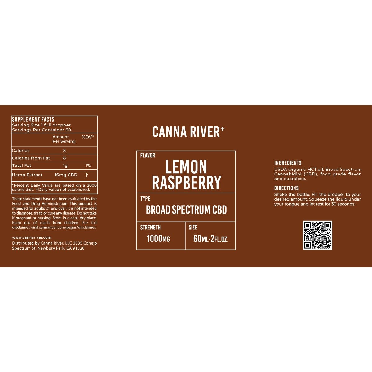 Canna River Broad Spectrum CBD Oil Tincture - Lemon Raspberry